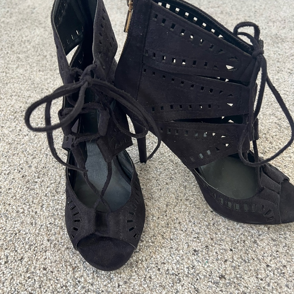 Zigi Soho Black Lace-Up Heels in Vegan Suede